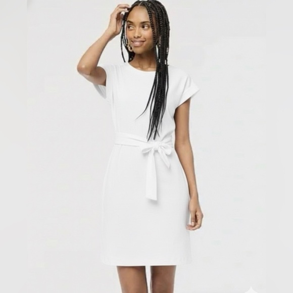 J. Crew Dresses & Skirts - J. Crew White Short-Sleeve Belted Suiting Dress Size 10